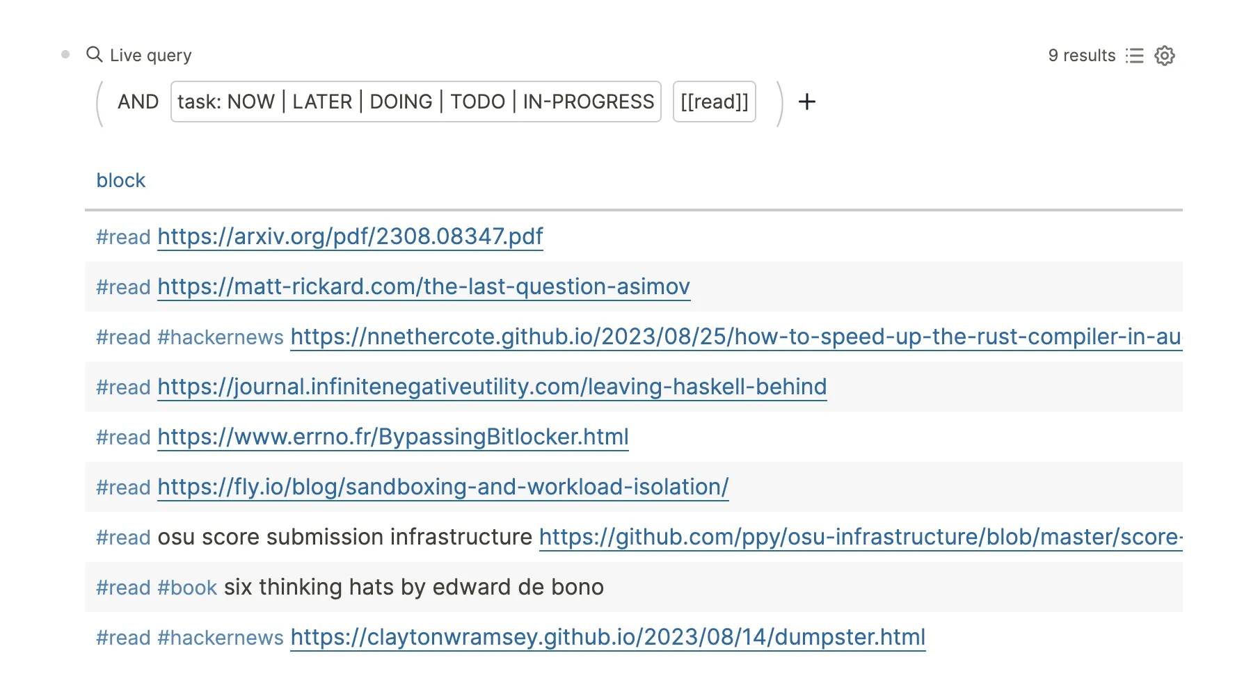 reading list in logseq